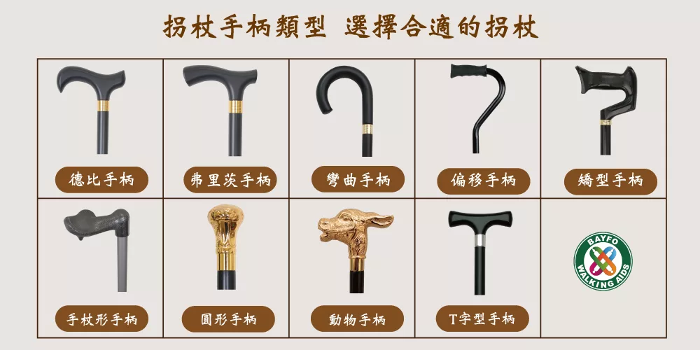 拐杖手柄或手杖握把類型款式介紹 11 拐杖手柄類型 選擇合適的拐杖