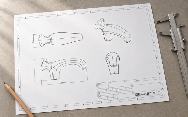 北匠拐杖亞歷山大握把設計圖,已取得專利