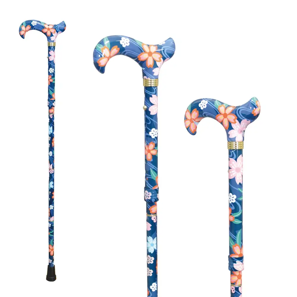 轉印花色握把女用折疊手杖/藍色丁香花
